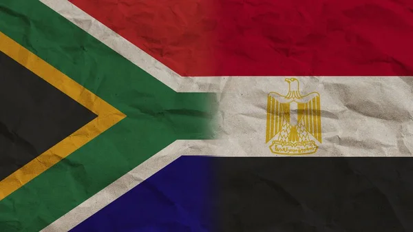Egyiptom Dél Afrika Zászlók Együtt Gyűrött Papír Hatás Háttér Illusztráció — Stock Fotó