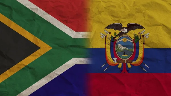 Ecuador Dél Afrika Zászlók Együtt Gyűrött Papír Hatás Háttér Illusztráció — Stock Fotó
