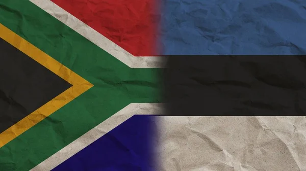Észtország Dél Afrika Zászlók Együtt Gyűrött Papír Hatás Háttér Illusztráció — Stock Fotó