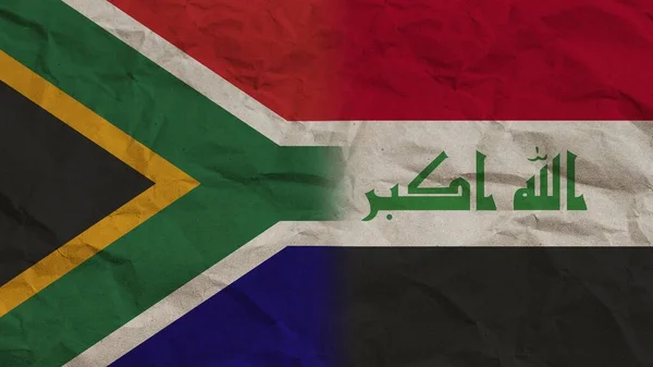 Irak Dél Afrika Zászlók Együtt Gyűrött Papír Hatás Háttér Illusztráció — Stock Fotó