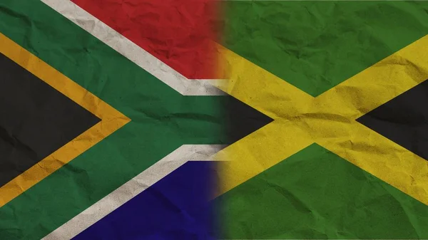 Jamaica Dél Afrika Zászlók Együtt Gyűrött Papír Hatás Háttér Illusztráció — Stock Fotó