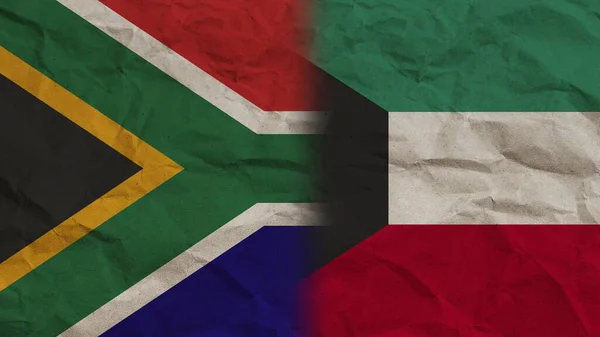 Kuvait Dél Afrika Zászlók Együtt Gyűrött Papír Hatás Háttér Illusztráció — Stock Fotó
