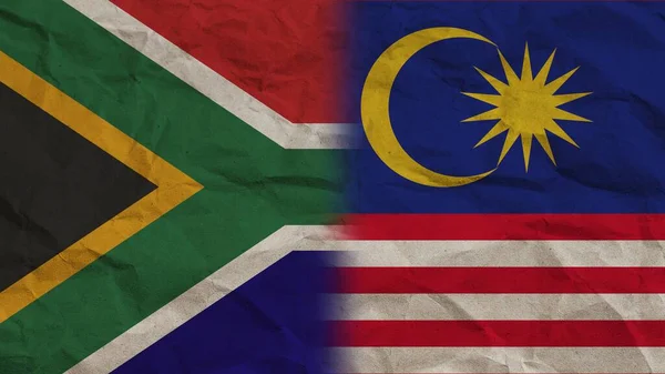 マレーシアと南アフリカの旗が折り重なる紙効果背景3Dイラスト — ストック写真