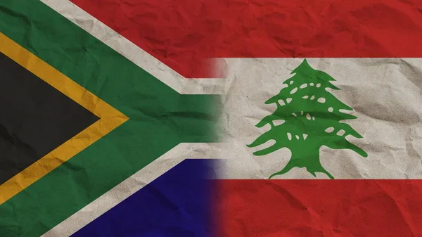 Libanon Dél Afrika Zászlók Együtt Gyűrött Papír Hatás Háttér Illusztráció — Stock Fotó