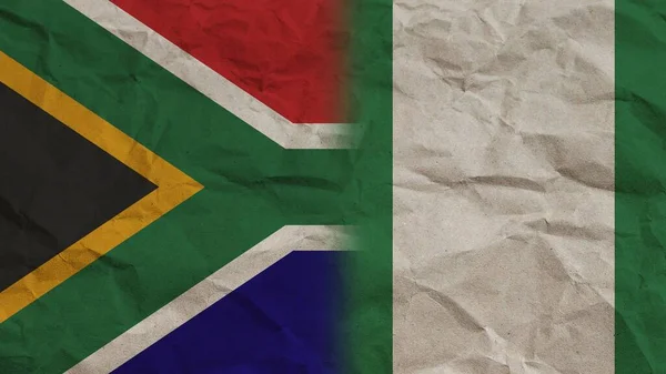 Nigéria Dél Afrika Zászlók Együtt Gyűrött Papír Hatás Háttér Illusztráció — Stock Fotó