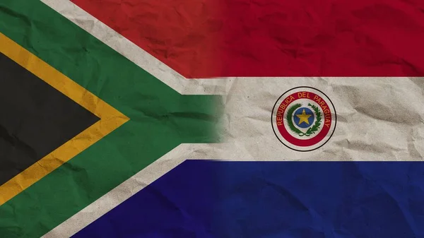 Paraguay Dél Afrika Zászlók Együtt Gyűrött Papír Hatás Háttér Illusztráció — Stock Fotó