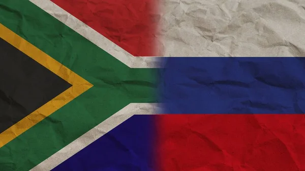 Oroszország Dél Afrika Zászlók Együtt Gyűrött Papír Hatás Háttér Illusztráció — Stock Fotó