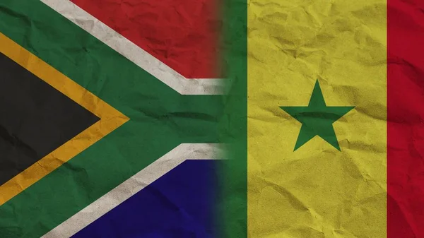 Szenegál Dél Afrika Zászlók Együtt Gyűrött Papír Hatás Háttér Illusztráció — Stock Fotó