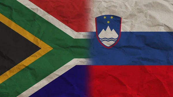 Szlovénia Dél Afrika Zászlók Együtt Gyűrött Papír Hatás Háttér Illusztráció — Stock Fotó