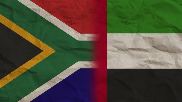 Emirati Arabi Uniti Sud Africa Bandiere Insieme Carta Stropicciata Effetto — Foto Stock