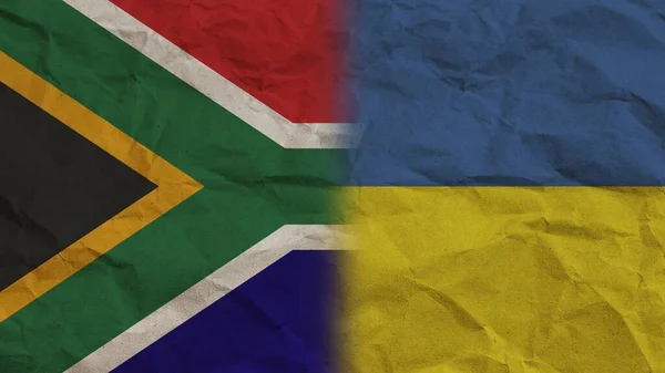 Ukrajna Dél Afrika Zászlók Együtt Gyűrött Papír Hatás Háttér Illusztráció — Stock Fotó