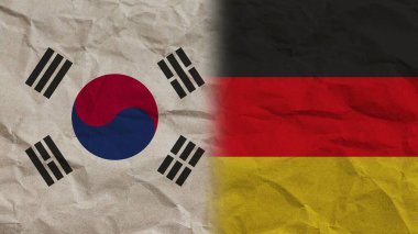 Almanya ve Güney Kore Bayrakları Birlikte, Buruşuk Kağıt Efekti Arkaplan 3D Görüntü