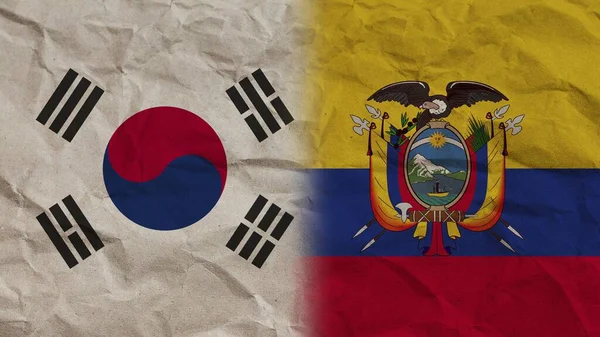 Ekvádor Jižní Korea Vlajky Dohromady Zmačkaný Papír Efekt Pozadí Ilustrace — Stock fotografie