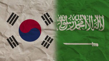 Suudi Arabistan ve Güney Kore Bayrakları, Kırışık Kağıt Efekti 3D Görüntü