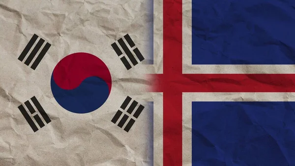 Island Jižní Korea Vlajky Společně Zmačkaný Papír Efekt Pozadí Ilustrace — Stock fotografie