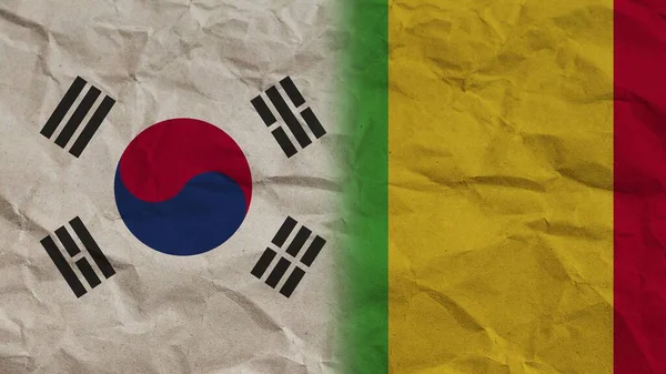 Mali Jižní Korea Vlajky Dohromady Zmačkaný Papír Efekt Pozadí Ilustrace — Stock fotografie