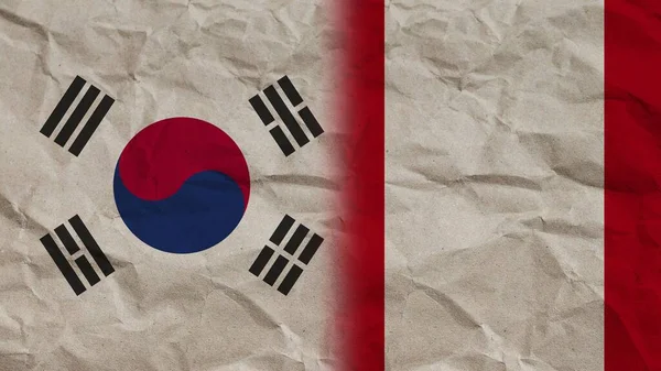 Peru Jižní Korea Vlajky Dohromady Zmačkaný Papír Efekt Pozadí Ilustrace — Stock fotografie