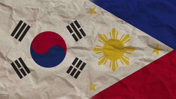 Filipíny Jižní Korea Vlajky Dohromady Zmačkané Papírové Efekty Pozadí Ilustrace — Stock fotografie