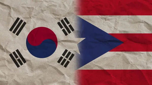 Portoriko Jižní Korea Vlajky Dohromady Zmačkaný Papír Efekt Pozadí Ilustrace — Stock fotografie