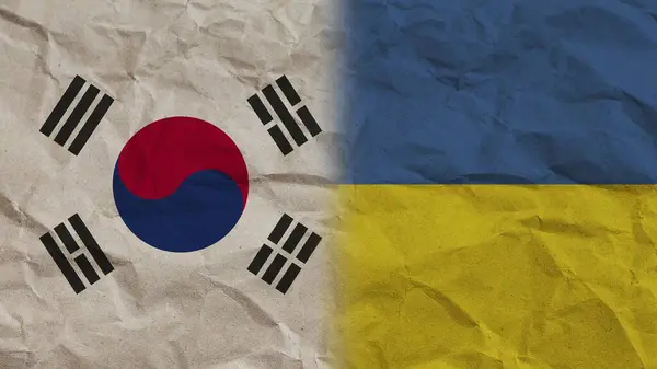 Ukrajina Jižní Korea Vlajky Společně Zmačkaný Papír Efekt Pozadí Ilustrace — Stock fotografie