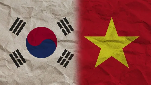 Vietnam Jižní Korea Vlajky Dohromady Zmačkaný Papír Efekt Pozadí Ilustrace — Stock fotografie