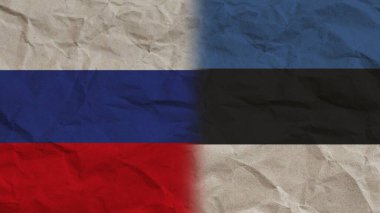 Estonya ve Rusya Birlikte Bayraklar, Buruşuk Kağıt Efekti 3B Görüntü