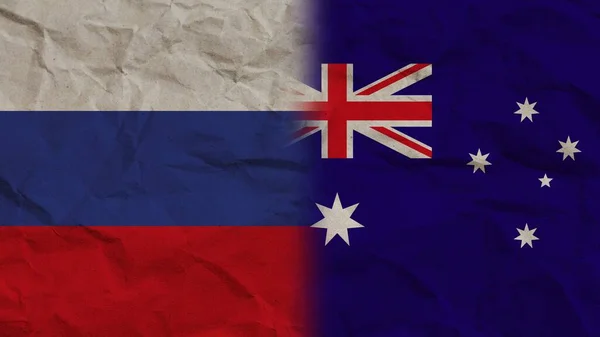 Ausztrália Oroszország Zászlók Együtt Gyűrött Papír Hatás Háttér Illusztráció — Stock Fotó