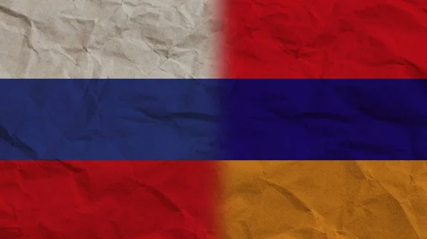 Armenien Und Russland Flaggen Zusammen Zerknitterter Papiereffekt Hintergrund Illustration — Stockfoto