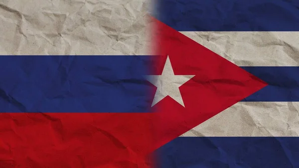 Cuba Rusia Banderas Juntas Fondo Efecto Papel Arrugado Ilustración — Foto de Stock
