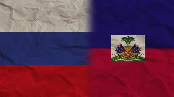 Haiti Russia Bandiere Insieme Carta Stropicciata Effetto Sfondo Illustrazione — Foto Stock