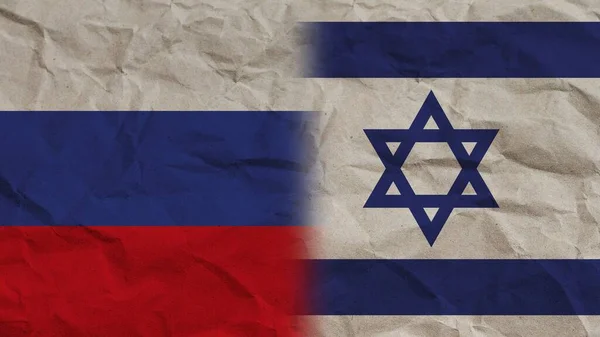 Izrael Oroszország Zászlók Együtt Gyűrött Papír Hatás Háttér Illusztráció — Stock Fotó