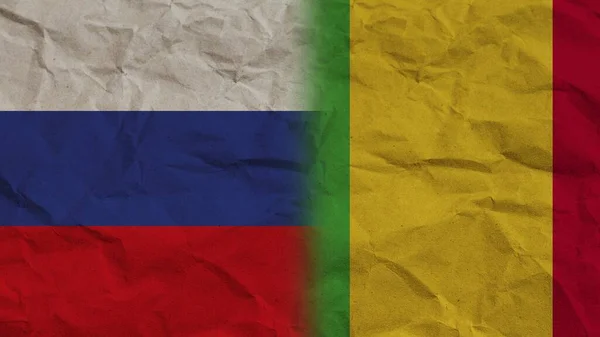 Malí Rusia Banderas Juntas Fondo Efecto Papel Arrugado Ilustración — Foto de Stock
