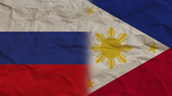 Filippinerna Och Ryssland Flaggor Tillsammans Skrynklig Papperseffekt Bakgrund Illustration — Stockfoto