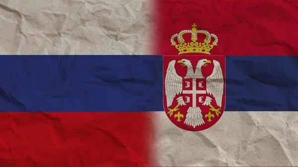 Serbia Russia Flags Together Crumpled Paper Effect Background Illustration — 스톡 사진