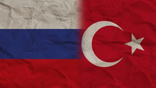 Turchia Russia Bandiere Insieme Carta Stropicciata Effetto Sfondo Illustrazione — Foto Stock