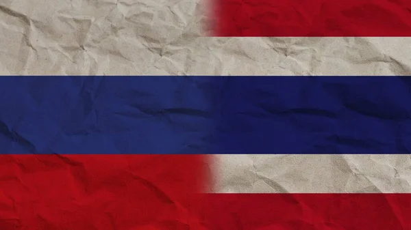 Bandeiras Tailândia Rússia Juntas Ilustração Fundo Efeito Papel Enrugado — Fotografia de Stock