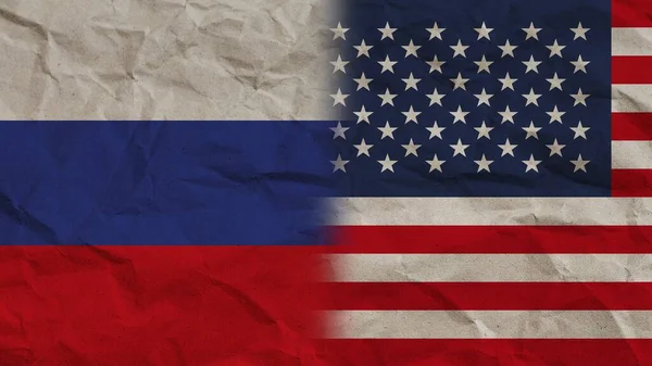 Amerika Birleşik Devletleri Rusya Birlikte Bayraklar Buruşuk Kağıt Efekti Arkaplan — Stok fotoğraf
