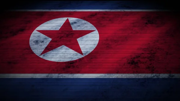 North Korea Realistic Flag Old Worn Fabric Texture Effect Illustration — Stock Photo, Image