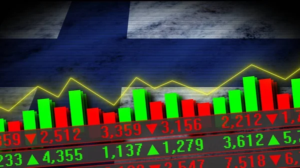 Finland Realistic Flag Stock Market Chart Neon Effect Zigzag Line — Stock Photo, Image