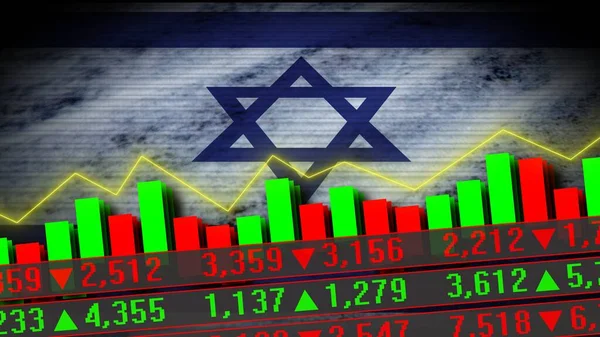 Bandeira Realista Israel Carta Mercado Ações Efeito Néon Linha Zigzag — Fotografia de Stock
