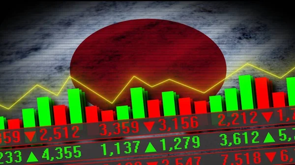 Japan Realistic Flag Stock Market Chart Neon Effect Zigzag Line — Stock Photo, Image