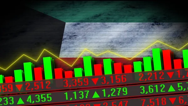 Kuwait Realistic Flag Stock Market Chart Neon Effect Zigzag Line — 스톡 사진