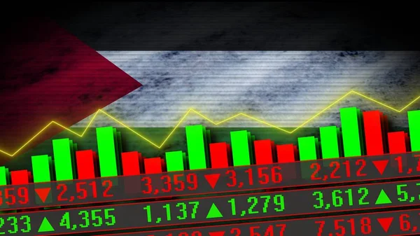 Palestine Realistic Flag Stock Market Chart Neon Effect Zigzag Line — 스톡 사진