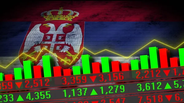 Serbien Realistische Flagge Börsendiagramm Neon Effekt Zickzack Linie Old Word — Stockfoto