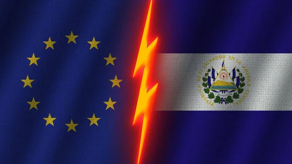 Salvador Vlajky Evropské Unie Společně Efekt Vlnité Textury Efekt Neonové — Stock fotografie