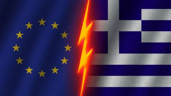 Греция Европейский Союз Флаги Вместе Волнистый Эффект Текстуры Ткани Эффект — стоковое фото