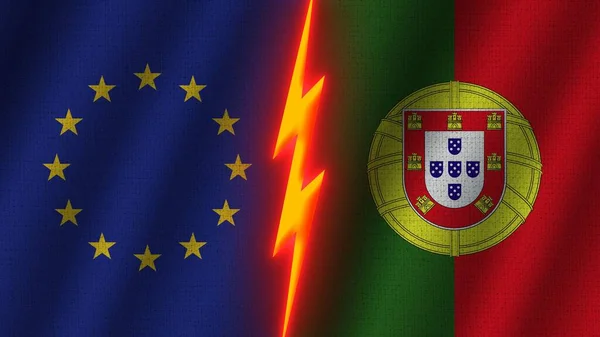 Banderas Portugal Unión Europea Juntas Efecto Textura Tela Ondulada Efecto — Foto de Stock