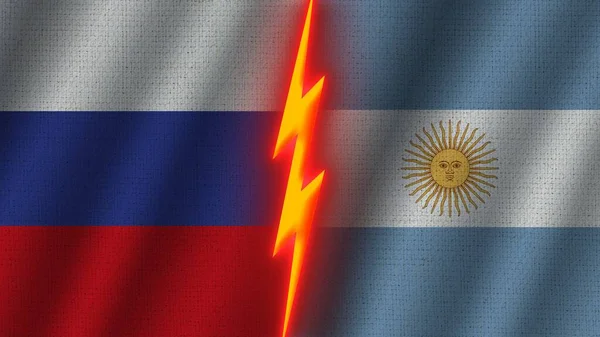 Argentína Oroszország Zászlók Együtt Hullámos Szövet Textúra Hatás Neon Fényhatás — Stock Fotó