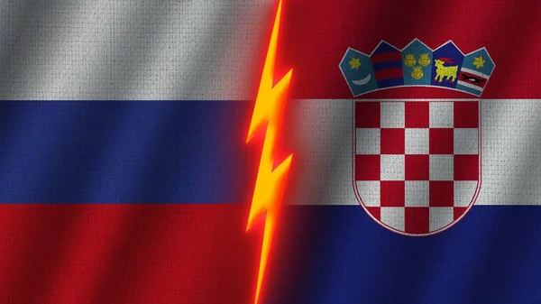Croacia Rusia Banderas Juntas Efecto Textura Tela Ondulada Efecto Brillo —  Fotos de Stock