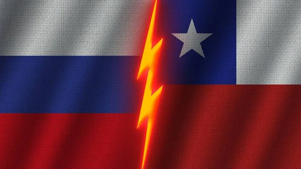Флаги Чили России Вместе Эффект Волнистой Текстуры Эффект Неонового Свечения — стоковое фото